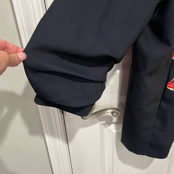 Chicos navy floral ruched sleeve soft open front blazer jacket size 3.5 XL - Picture 6 of 13